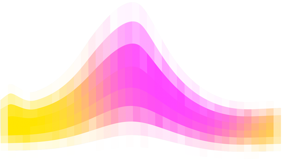 A yellow-to-magenta pixelated wave on a white background