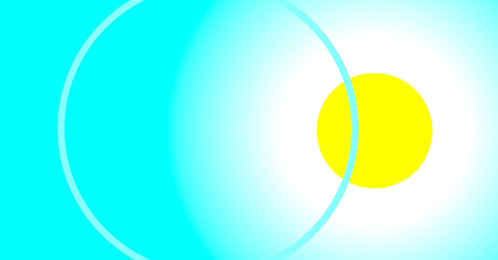 A thin cyan ring overlapping a yellow circle on a cyan field